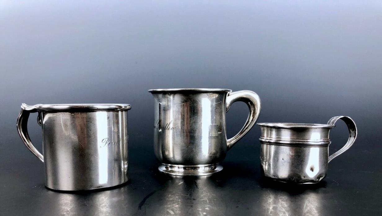 VINTAGE STERLING SILVER Child's Cups Engraved LOT OF 3
