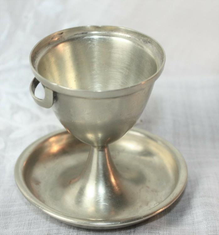 antique silver breakfast egg cup engraved with handle for spoon.