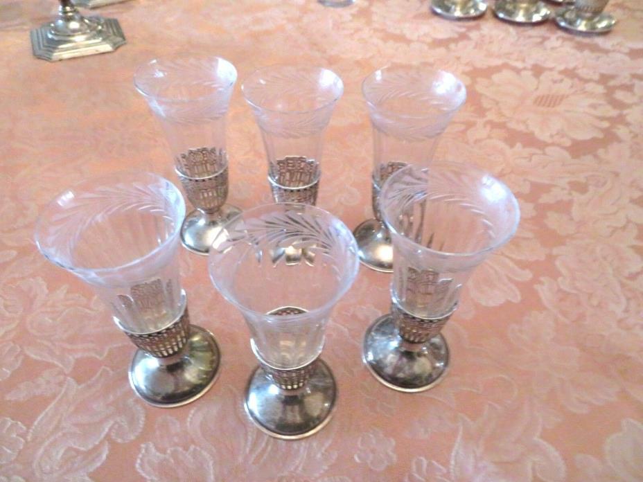 A Lot of 6 Antique Webster Liqueur Glasses with Sterling Silver Holders