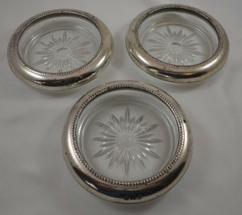 Lot Of 3 Vintage Frank M. Whiting Sterling Silver Cut Glass Coasters