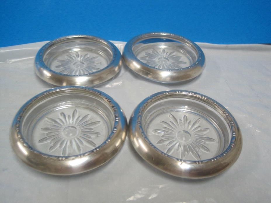 4 Crown Sterling and glass coasters