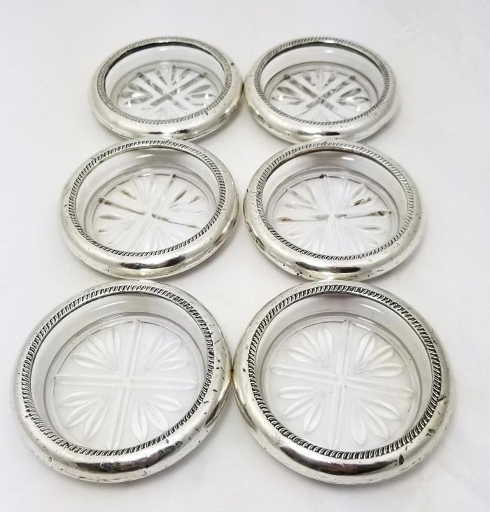 F B Rogers Silver Co. Sterling Silver Coasters Glass set of 6