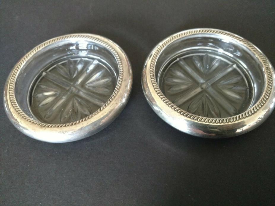 Vintage pr F B Rogers Silver Co Sterling Silver Coasters Large Coaster Set