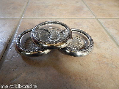 VTG  STERLING SILVER & HEAVY GLASS 3 COASTERS , STAR DESIGN