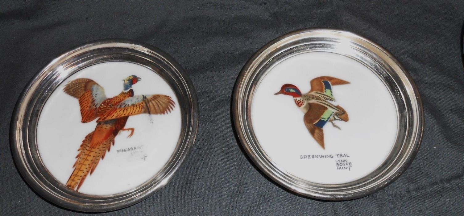 2 LYNN BOGUE HUNT GRAFF WASHBOURNE & DUNN STERLING SILVER PHEASANT COASTERS