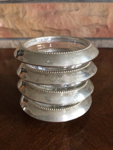 Vintage Set 4 B-I Sterling Silver Rimmed Glass Coasters