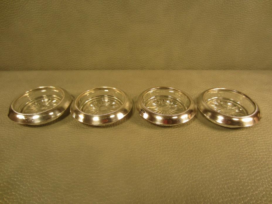 Set of 4 Vintage Frank Whiting Sterling Silver Crystal Coasters