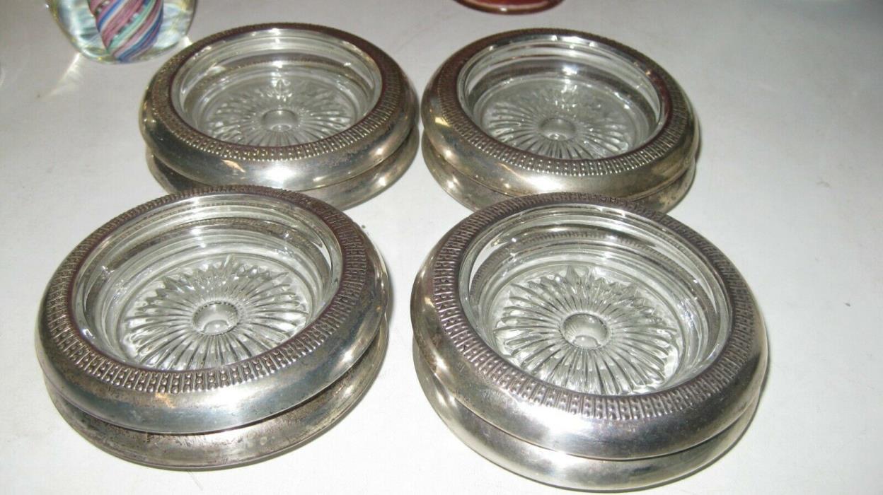 8 VINTAGE STERLING SILVER GLASS  COASTERS