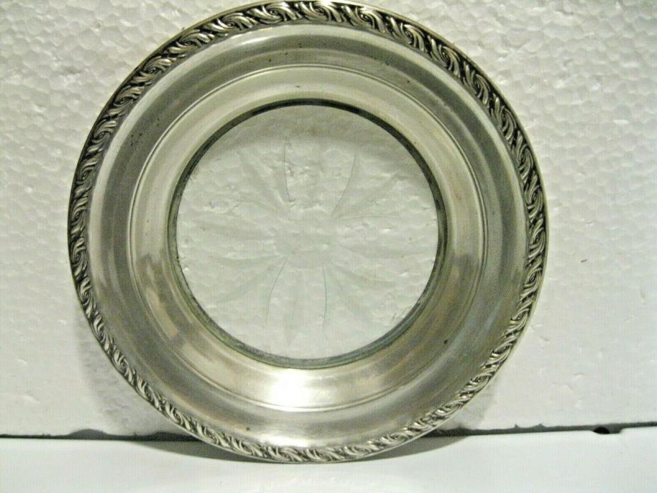 Amston Embossed Sterling Silver & Etched Glass Design Candy/Condiment Dish
