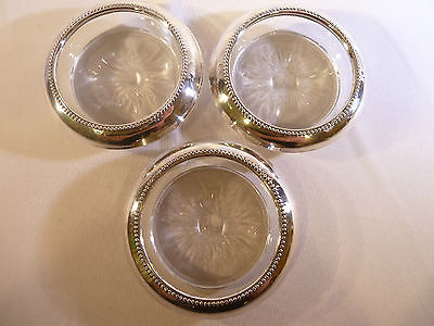 3 Sterling Silver & Glass Coasters by B I