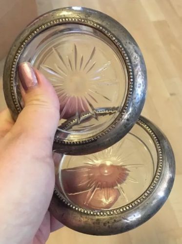 Pair Of Sterling Silver Glass Coasters