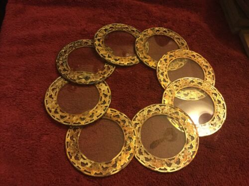 Set Of 8 Whiting Sterling Silver And Glass Antique Coasters