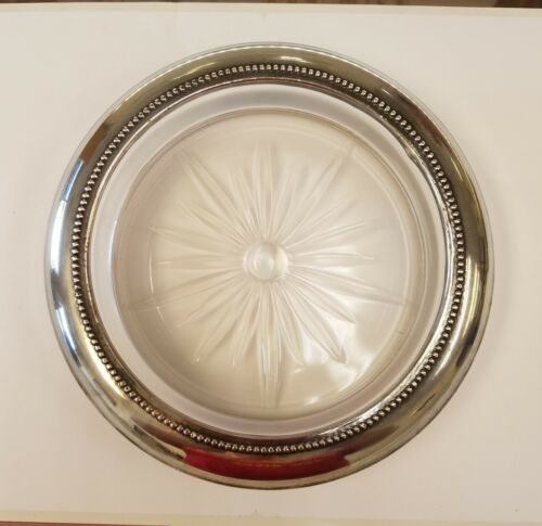 Beaded Sterling Silver Ashtray w/Heavy Etched Glass 23.755 Troy Oz's