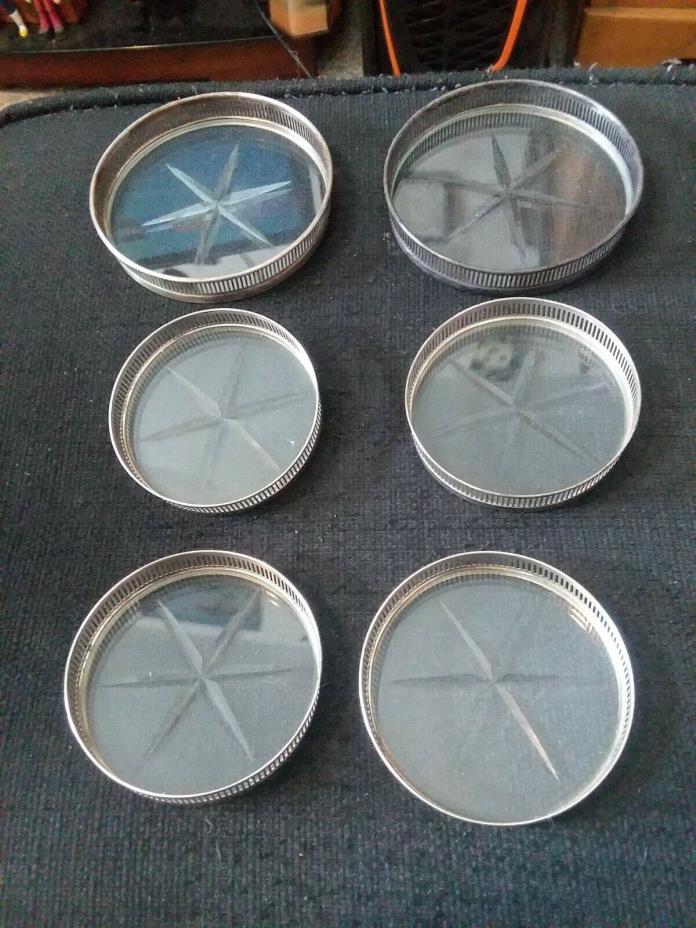 Vintage Sterling Silver & Crystal Coasters Table Drinks Collectible Lot of 6