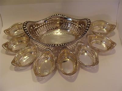 GORHAM Sterling NUT DISHES Large & 8 Small Dishes Beaded & Reticulated Excellent