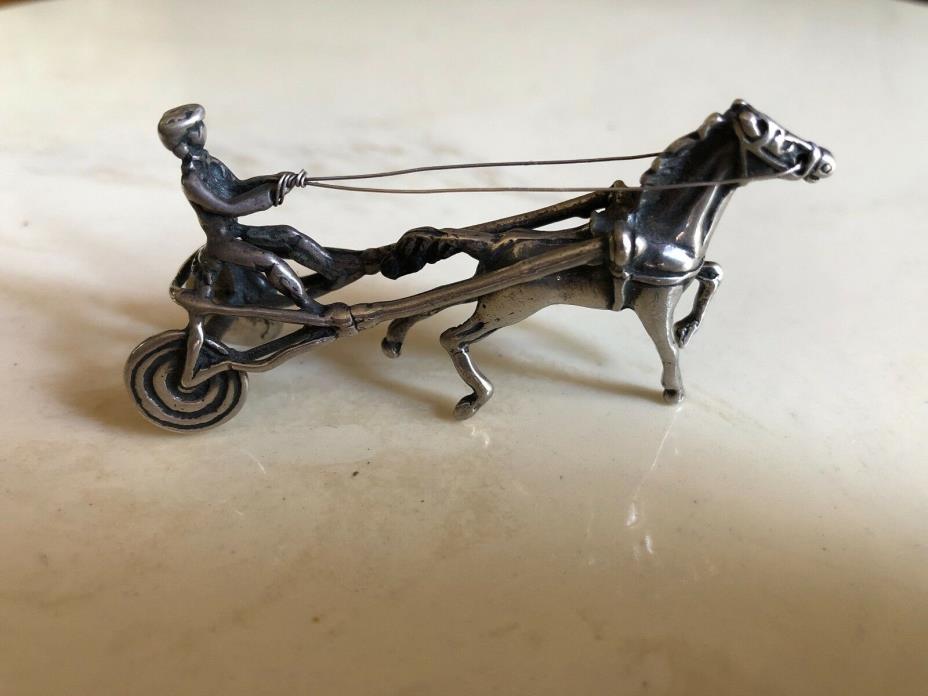 Sterling Silver Jockey Racing Horse Buggy Sulky Racer