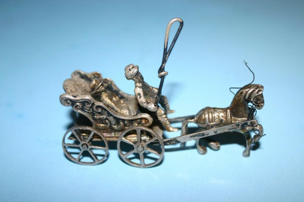 BEAUTIFUL ANTIQUE MINIATURE STERLING SILVER HORSEDRAWN WAGON CARRIAGE FIGURINE