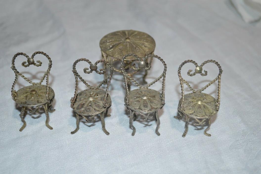 Sterling Silver .925 Filigree Doll House Patio Set Ornate Miniature Antique
