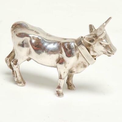 RARE ANTIQUE MINIATURE 800 GERMAN SILVER COW FIGURINE KEEPSAKE PILL BOX