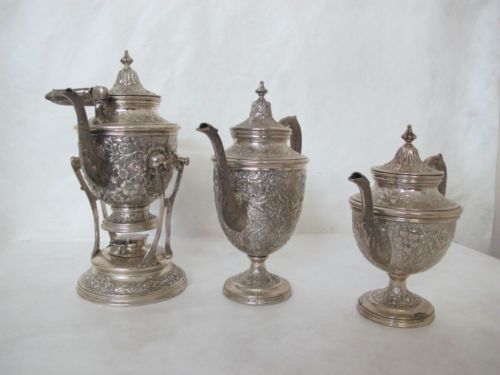 MANCHESTER COFFEE/TEA SET, REPOUSSE “SOUTHERN ROSE” PATTERN. 3 PIECES