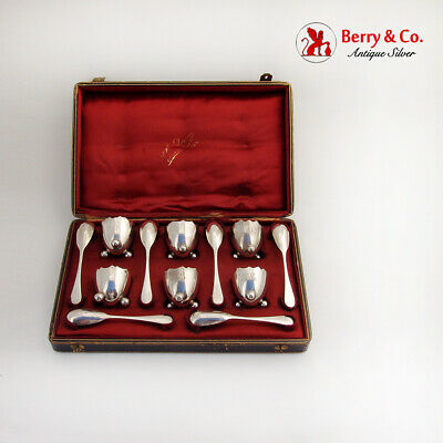 French Egg Cups Spoons Boxed Set Cracked Eggshell Form 950 Sterling Silver