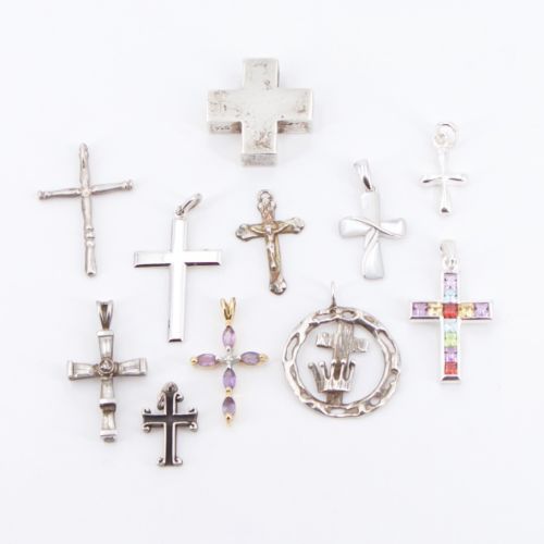 VTG Sterling Silver - Lot of 11 Assorted Cross Necklace Pendants NOT SCRAP - 19g