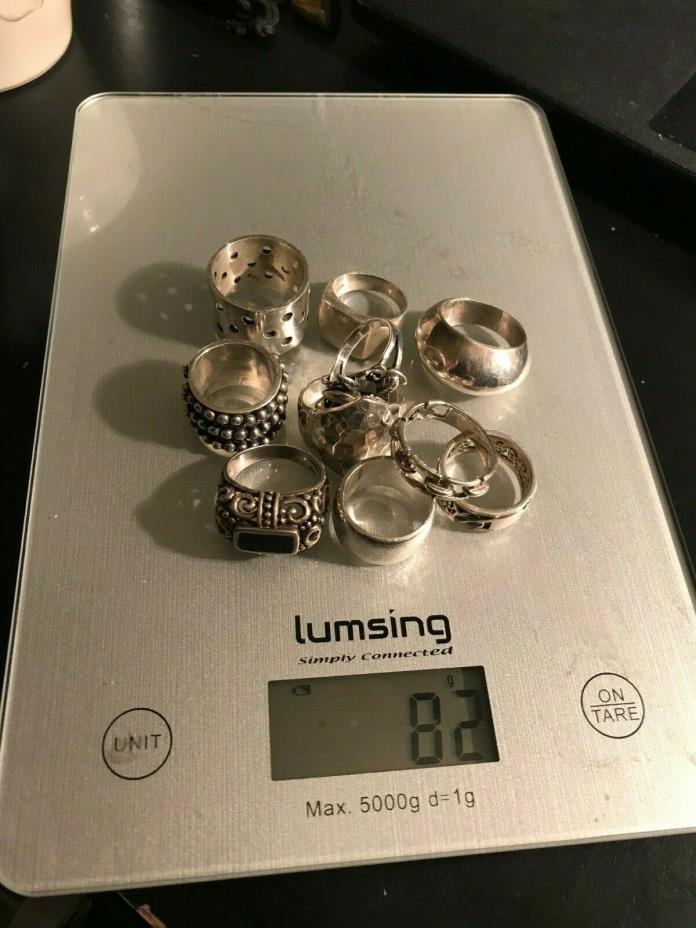 sterling silver rings lot  many big rings not scrap