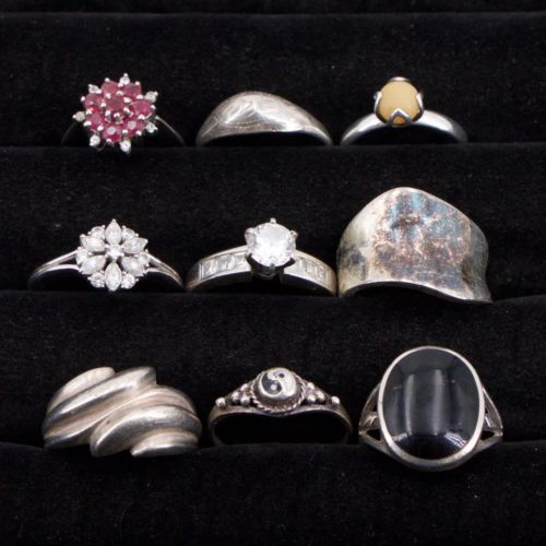 VTG Sterling Silver - Lot of 9 Assorted Solid & Gemstone Rings NOT SCRAP - 27.8g