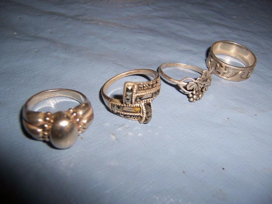 LOT OF 4 ESTATE VINTAGE STERLING SILVER RINGS MIXED JEWELRY LOT NOT SCRAP