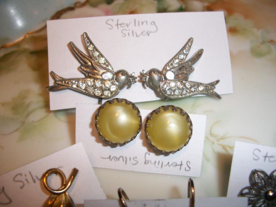 Sterling Silver | Screwvack Earring Lot | 6 Pr | Amethyst | Earlybird | Flowers