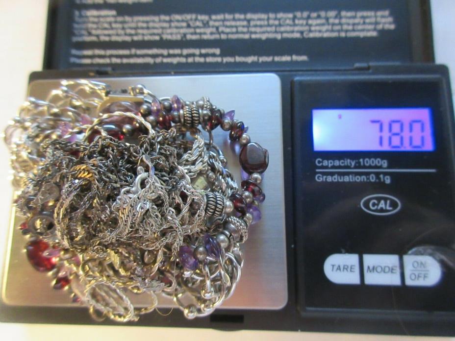 LOT  VTG NOT SCRAP  WEAR 925 STERLING SILVER BRACELET NECKLACE REAL STONES 78G