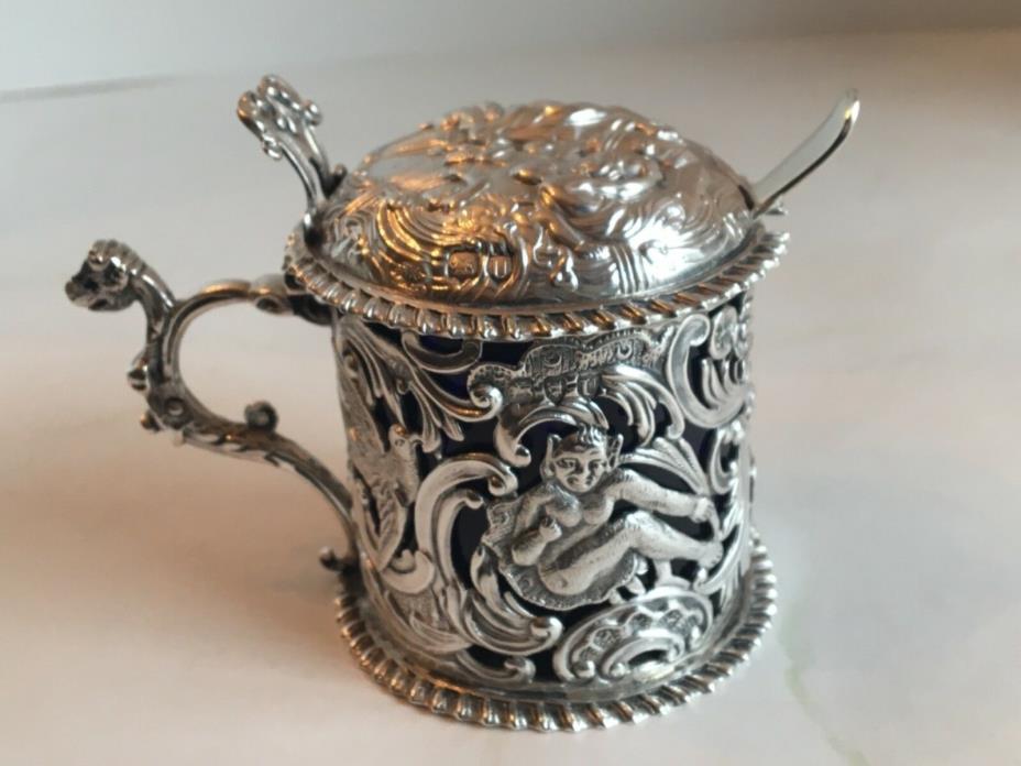 Antique Victorian Sterling Silver Ornate Birds/Dragons/Cupid Mustard Pot W.Comyn
