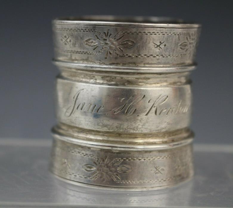Vintage Silver Plate Ornate Napkin Ring Engraved Jane H Renton