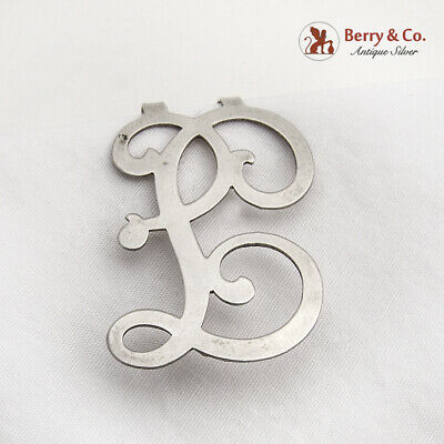 Ornate Curly F Letter Napkin Clip Sterling Silver
