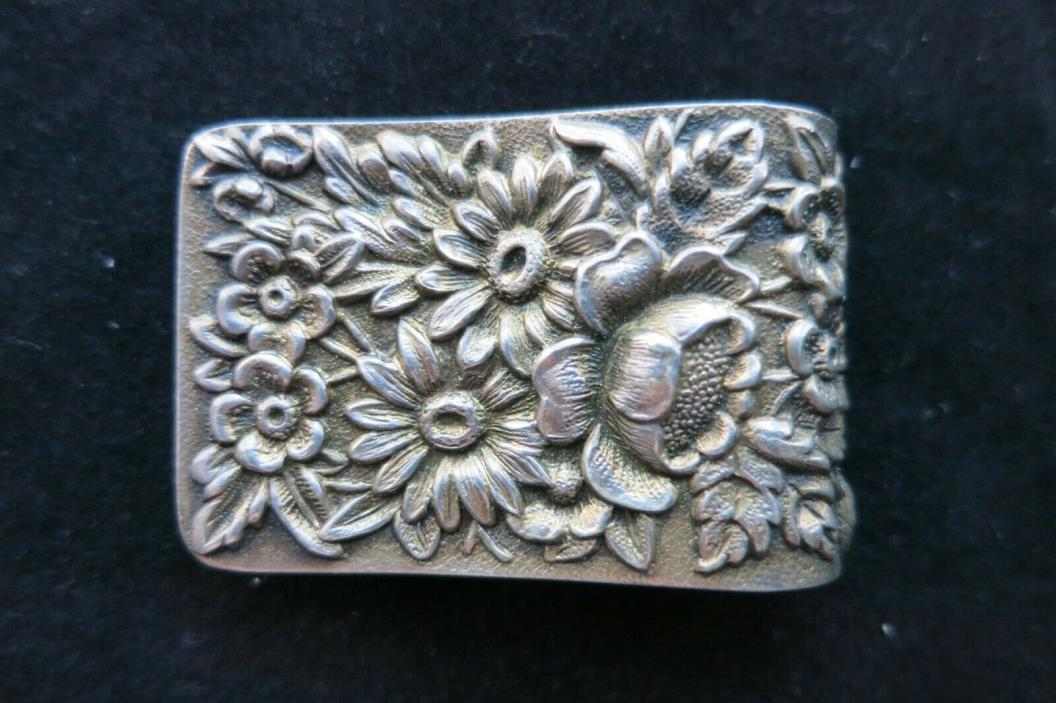 ANTIQUE STERLING SILVER S KIRK & SON REPOUSSE MONEY CLIP / CARD HOLDER