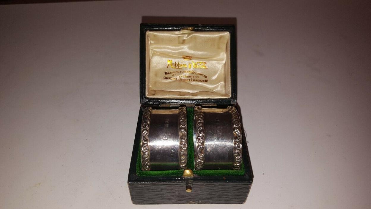 Antique Hallmarked Silver Round Napkin Ring X2 Plus Mappin And Webb Vintage Box