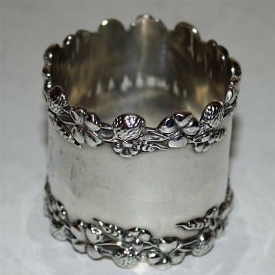 Antique Sterling Napkin Ring with Four Leaf Clover Leaves & Flowers