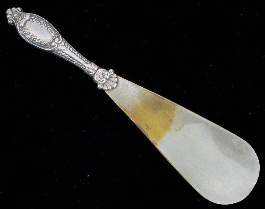 ANTIQUE STERLING SILVER HANDLE SHOE HORN VERY ORNATE FLORAL PATTERN !