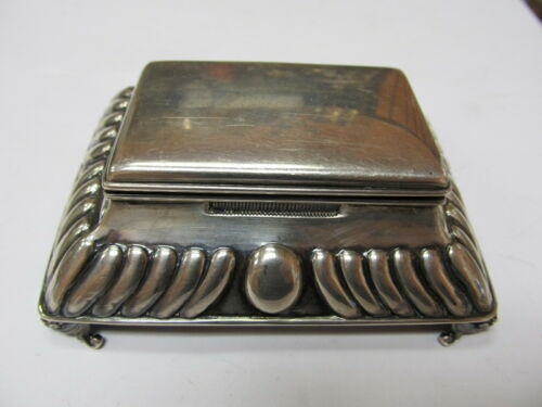 HINGED LID FOOTED BOX STERLING SILVER DESK CONTAINER 4 1/4” WIDE V GOOD COND