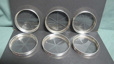 SET OF SIX VINTAGE  STERLING SILVER AND GLASS COASTERS