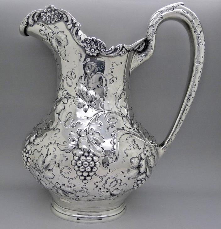 AG Schultz Baltimore MD Sterling Silver Repousse Grapes Pitcher HUGE AUCTION NR