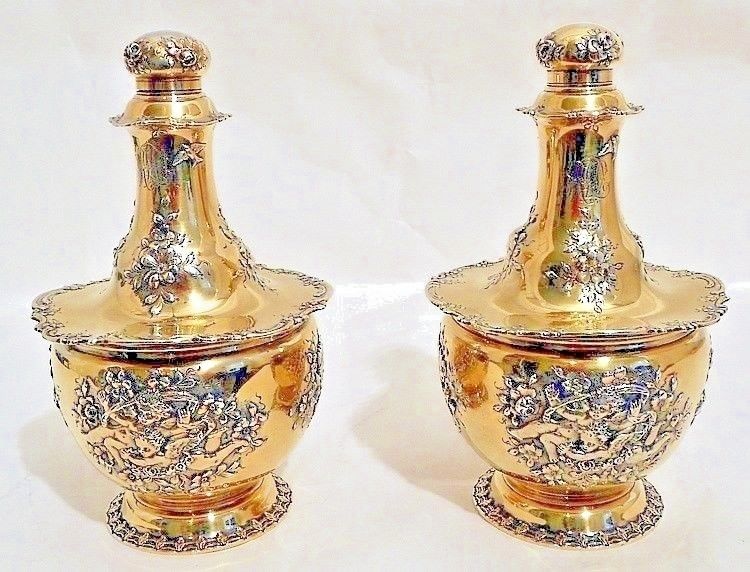 A magnificent pair of sterling perfume bottles, Tiffany & Co., NY c.1891-1902