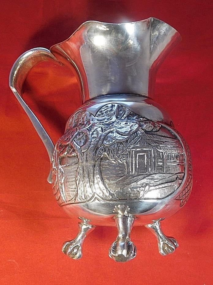 ANTIQUE PLATA COLONIAL SILVER PITCHER VERY ORNATE STERLING