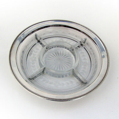 Sectional Serving Platter Sterling Silver Etched Glass Watson 1920