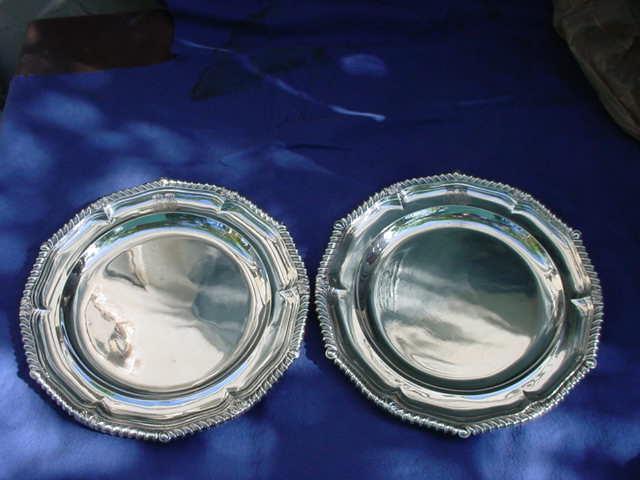 Paul Storr London Sterling 2 Plates / Chargers 1808 / 1810 45.5 troy oz.