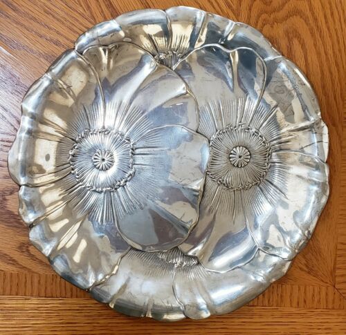 Wallace Sterling Silver Art Nouveau Poppy Plate Tray 10 1/2