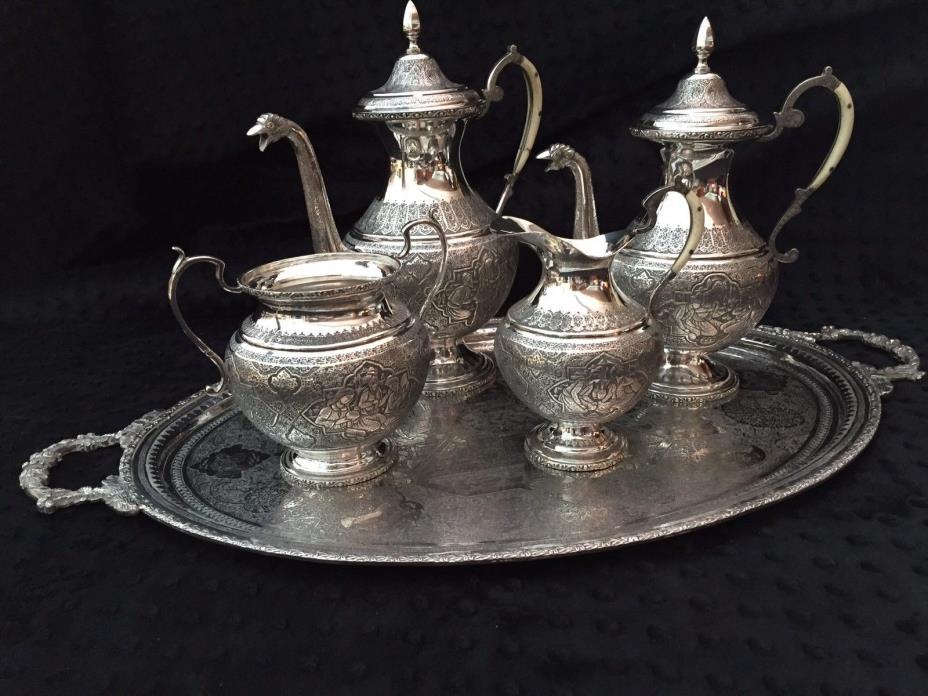 Antique Persian Silver 5-Piece Set Over 4 KILO- GRAMS.By.: RASOUL  PARVARESH  ,
