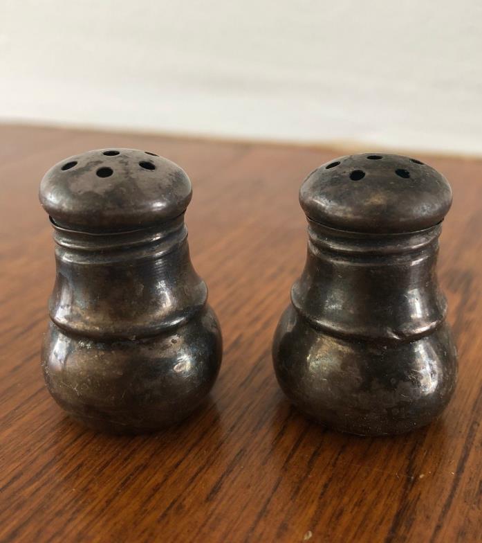 2 Vintage Sterling Silver Mini Tiny Personal Salt Shakers Individual Use Antique