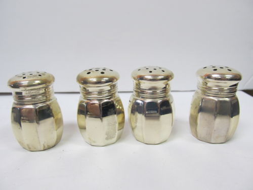 REED & BARTON STERLING SILVER SET 4 UNUSED SALTS / PEPPERS W/ LINERS BOXED XLNT
