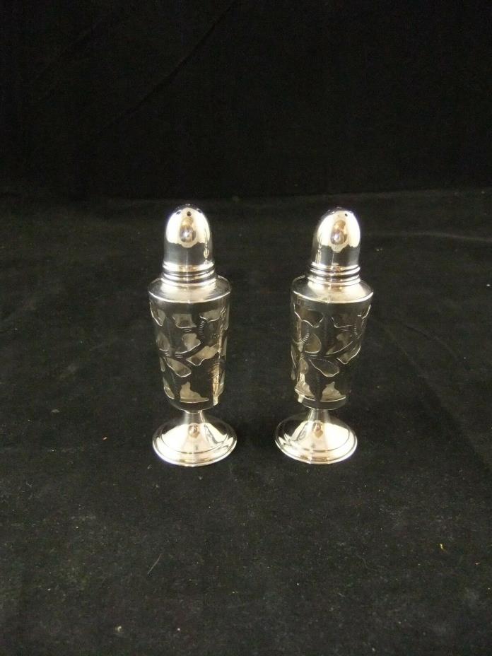 Vintage Sterling Silver .925 Mexican Salt and Pepper Shakers Rose Flower